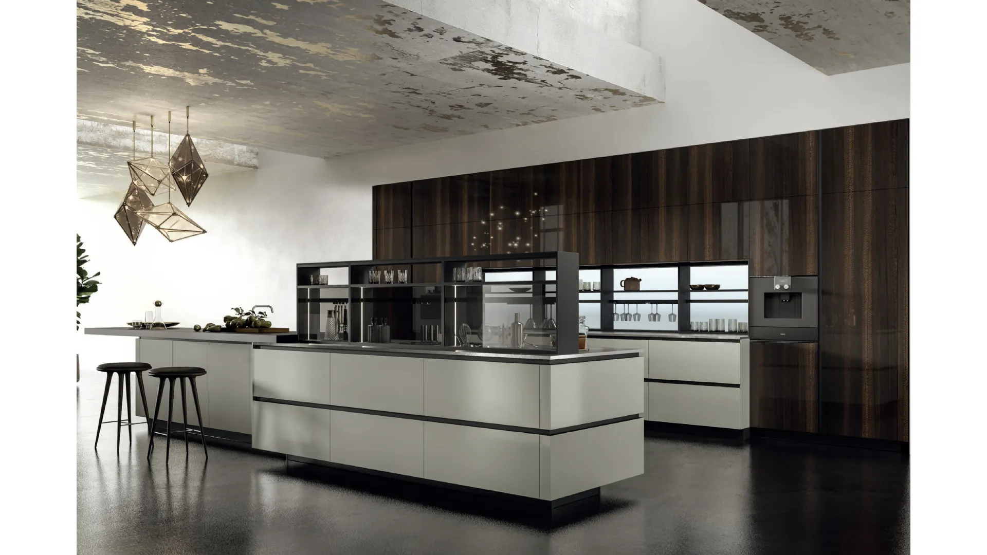 Cucina Design con penisola One 05 in Laccato Flat Matt Grigio Paloma di Ernestomeda