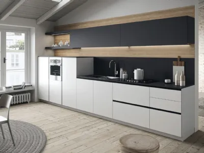 Cucina Moderna lineare First in nobilitato bianco e rovere di Snaidero