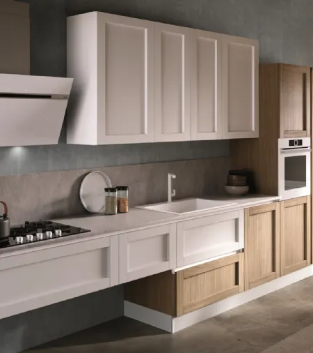 Cucina Moderna lineare Jazz composizione 03 in PET bianco e laminato di Essebi