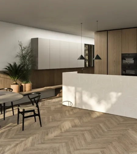 Cucina Moderna con isola Principio in legno e gres di Snaidero