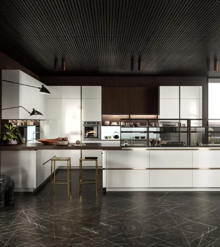 Cucina Moderna con penisola Link in laccato di Snaidero