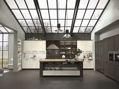 Cucina in laccato opaco bianco e nero con isola in legno Hera di Snaidero